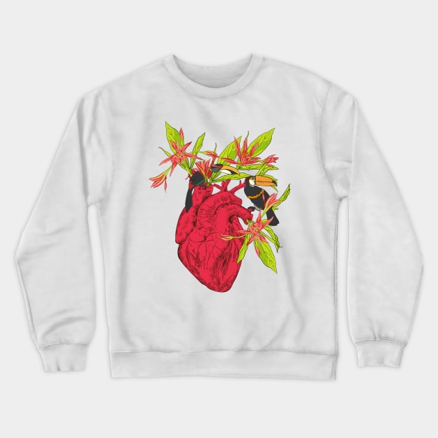 heart with flowers, leaves and birds Crewneck Sweatshirt by Olga Berlet